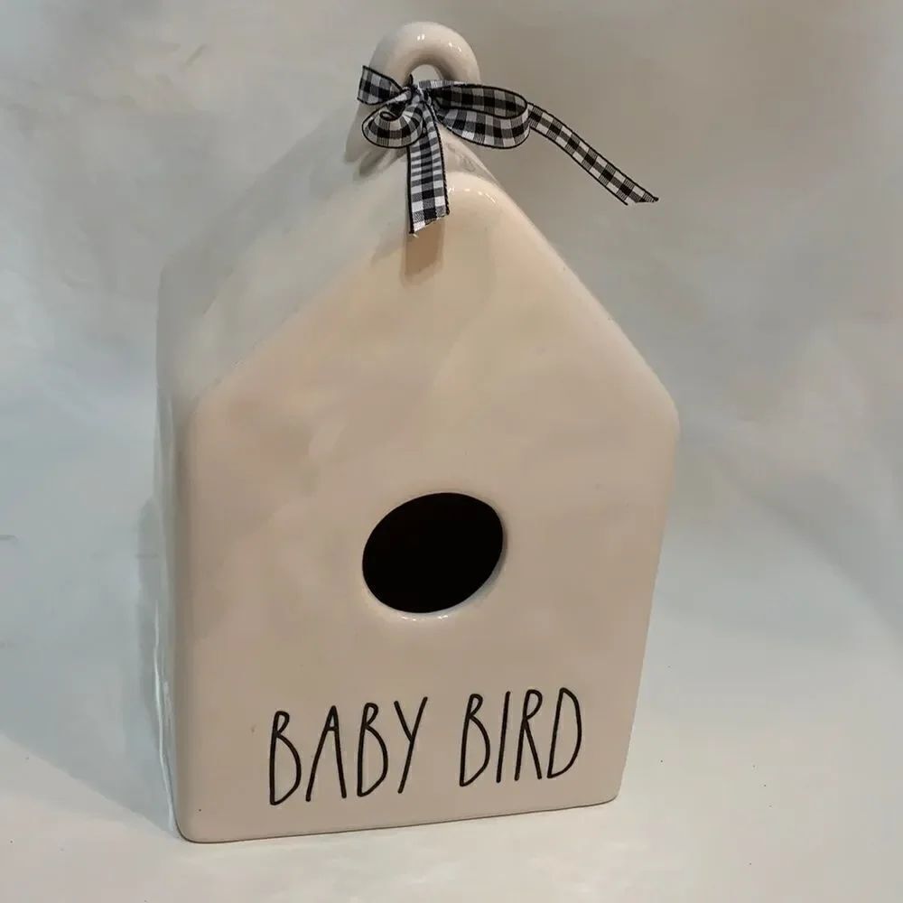 Rae Dunn Baby Bird Artisan Collections By Magenta Black White Gingham Ribbon